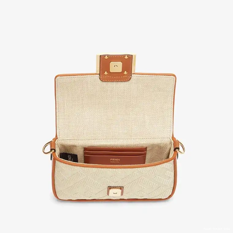 Cheap Bag Baguette In Beige FF Mini Motif Straw Fendi 0526